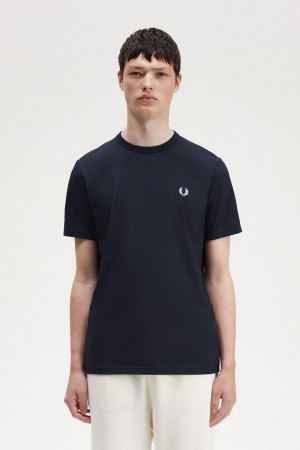 Fred Perry Tape Detail T-shirts Herren Navy | ZCHNQ31982