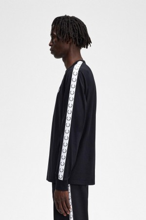 Fred Perry Taped Long Sleeve T-shirts Herren Schwarz | XCHBH80590
