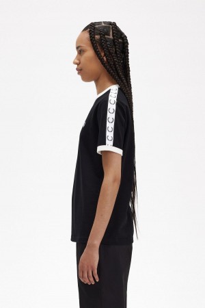 Fred Perry Taped Ringer T-shirts Damen Schwarz | ECHHC11797