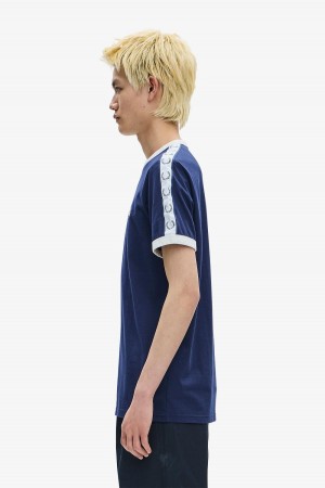 Fred Perry Taped Ringer T-shirts Herren Blau | CHEAH43334