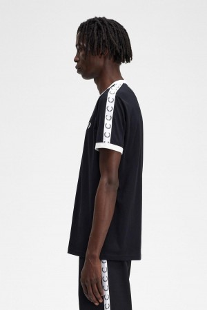 Fred Perry Taped Ringer T-shirts Herren Schwarz | YCHVQ65519
