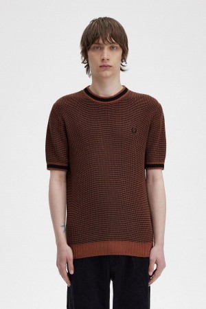 Fred Perry Textured Gestrickt T-Shirt Strickwaren Herren Braun | DCHKV99187