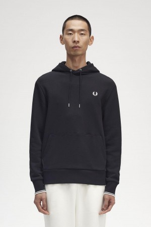 Fred Perry Tipped Mit Kapuze Sweatshirt Trainingsanzug Herren Schwarz | QCHWA62270
