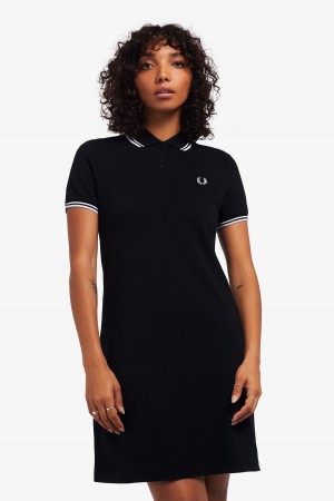 Fred Perry Twin Tipped Fred Perry Kleid Damen Schwarz | QCHWA73326