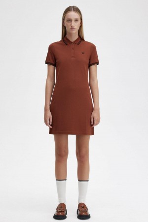 Fred Perry Twin Tipped Fred Perry Shirt Kleid Damen Braun Schwarz Schwarz | YCHGT16054