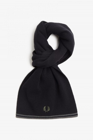 Fred Perry Twin Tipped Merino Wolle Schal Accessories Schwarz Grün | MCHFT20554