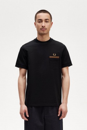 Fred Perry Twin Tipped Pocket T-shirts Herren Schwarz | UCHTG92678