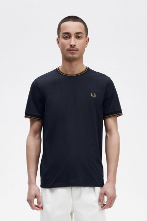 Fred Perry Twin Tipped T-shirts Herren Navy Dunkel | CHEGJ99778