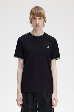 Fred Perry Twin Tipped T-shirts Herren Schwarz Blau Hell | FCHHY95704