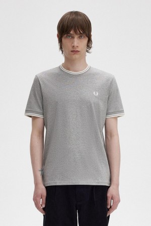 Fred Perry Twin Tipped T-shirts Herren Steel Marl | YCHVQ81305