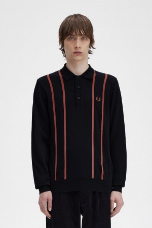 Fred Perry Vertical Stripe Gestrickt Shirt Strickwaren Herren Schwarz | CHNZX51229