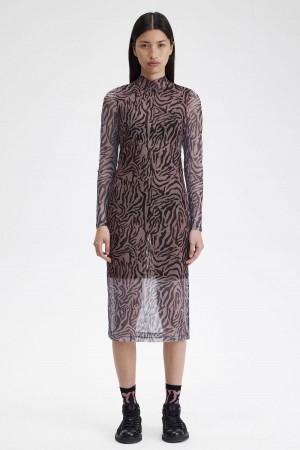 Fred Perry Zebra Print Mesh Kleid Damen Rosa Rosa | CHJZR50420