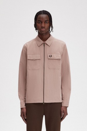 Fred Perry Zip-Through Hemd Herren Dunkelrosa | CHZDE66295