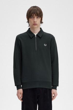 Fred Perry Zip Neck Collar Sweatshirts Herren Grün | YCHVQ87430