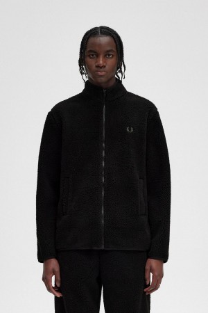Fred Perry Zip Through Borg Fleece Sweatshirts Herren Schwarz | TCHPQ38594