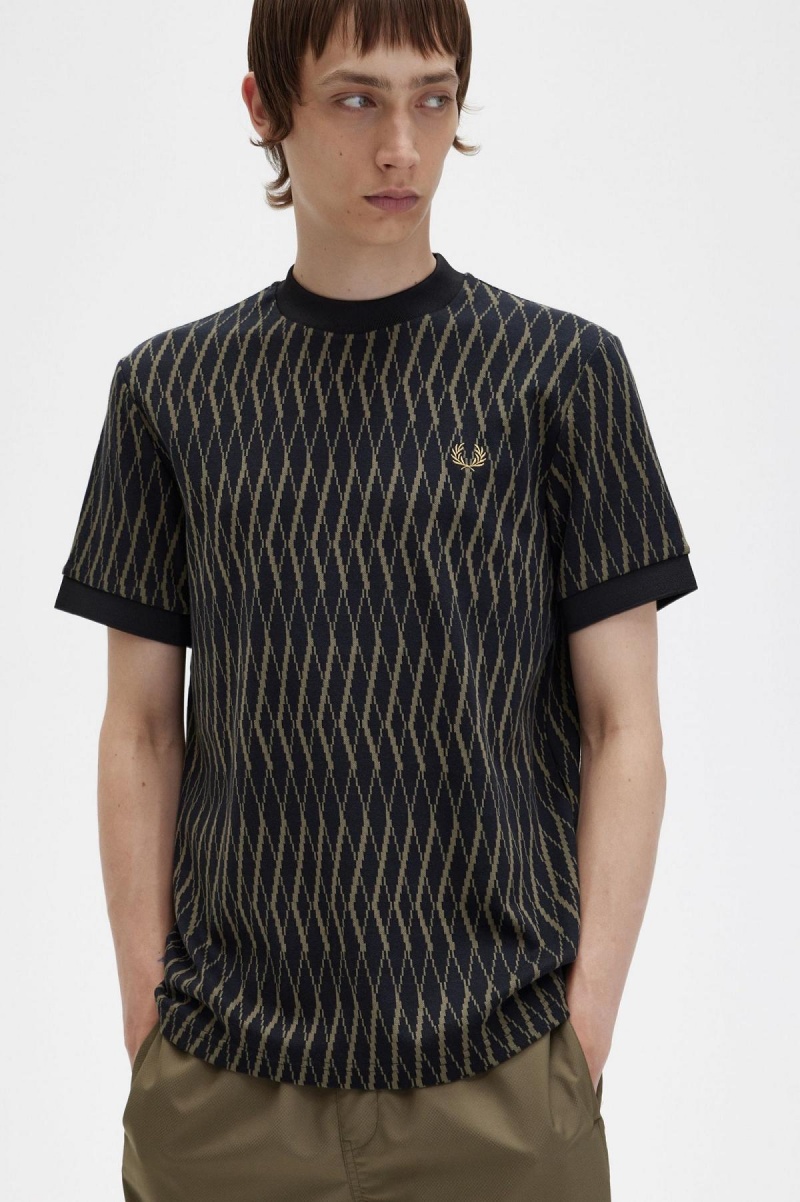 Fred Perry Argyle Jacquard T-shirts Herren Schwarz | CHICD23541