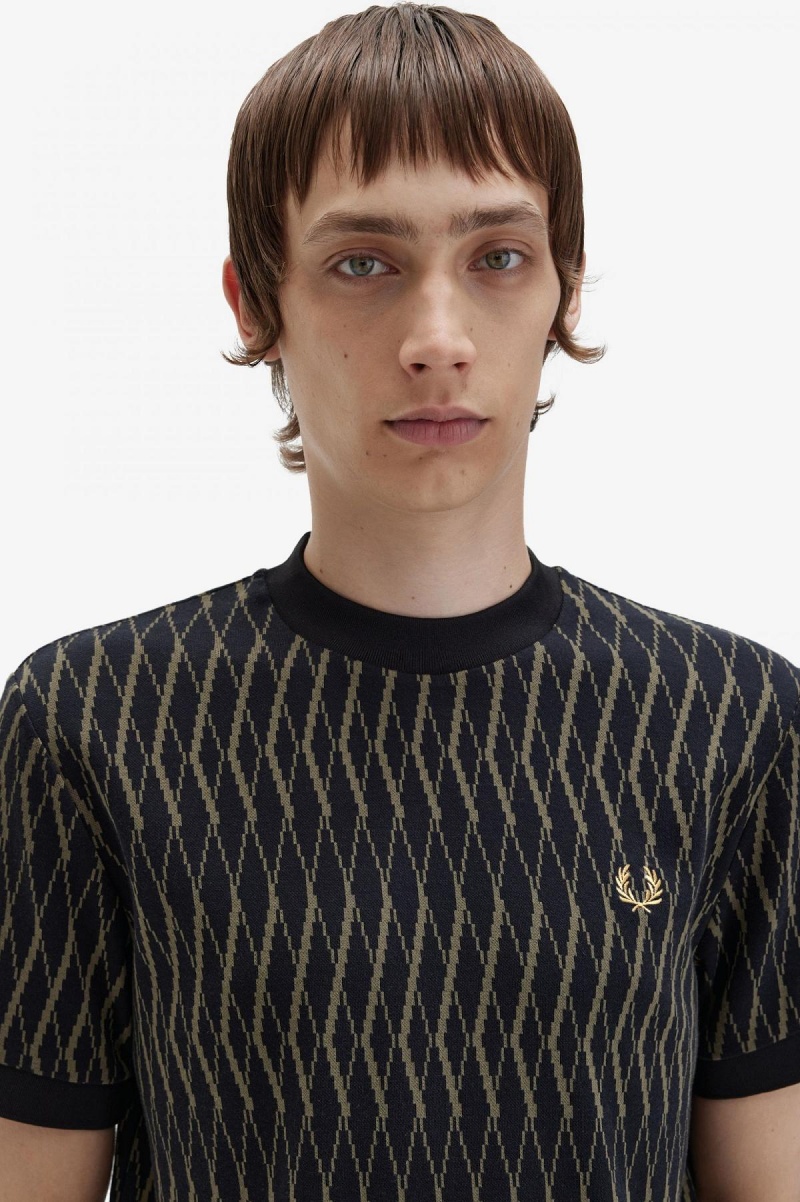 Fred Perry Argyle Jacquard T-shirts Herren Schwarz | CHICD23541