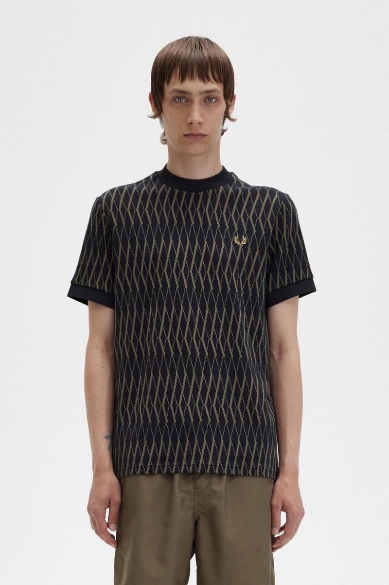 Fred Perry Argyle Jacquard T-shirts Herren Schwarz | CHICD23541