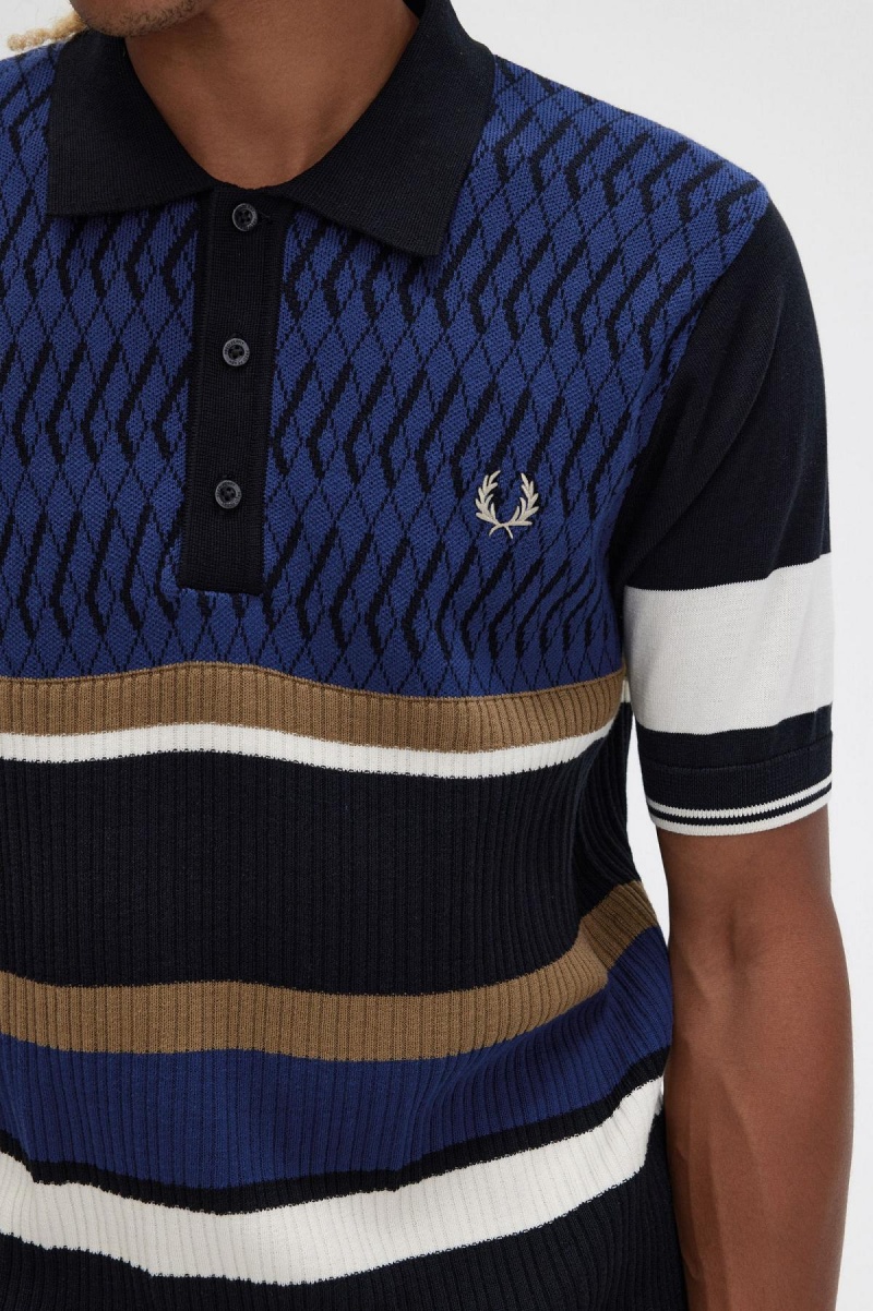 Fred Perry Argyle Panel Gestrickt Shirt Strickwaren Herren Navy | SCHNY22268