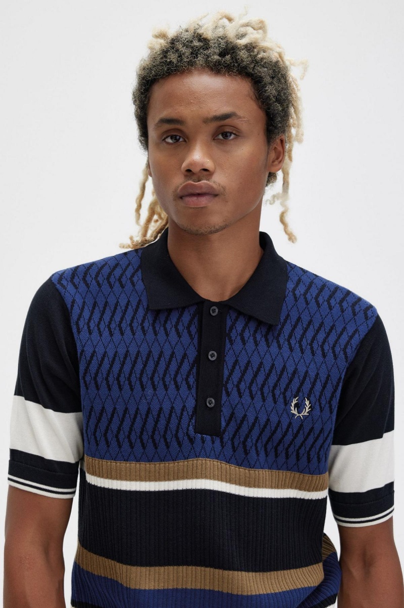 Fred Perry Argyle Panel Gestrickt Shirt Strickwaren Herren Navy | SCHNY22268