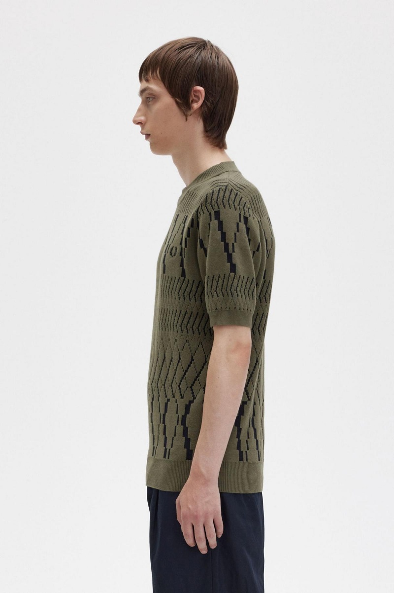 Fred Perry Argyle Panel Gestrickt T-Shirt Strickwaren Herren Grün | CHDYB36317