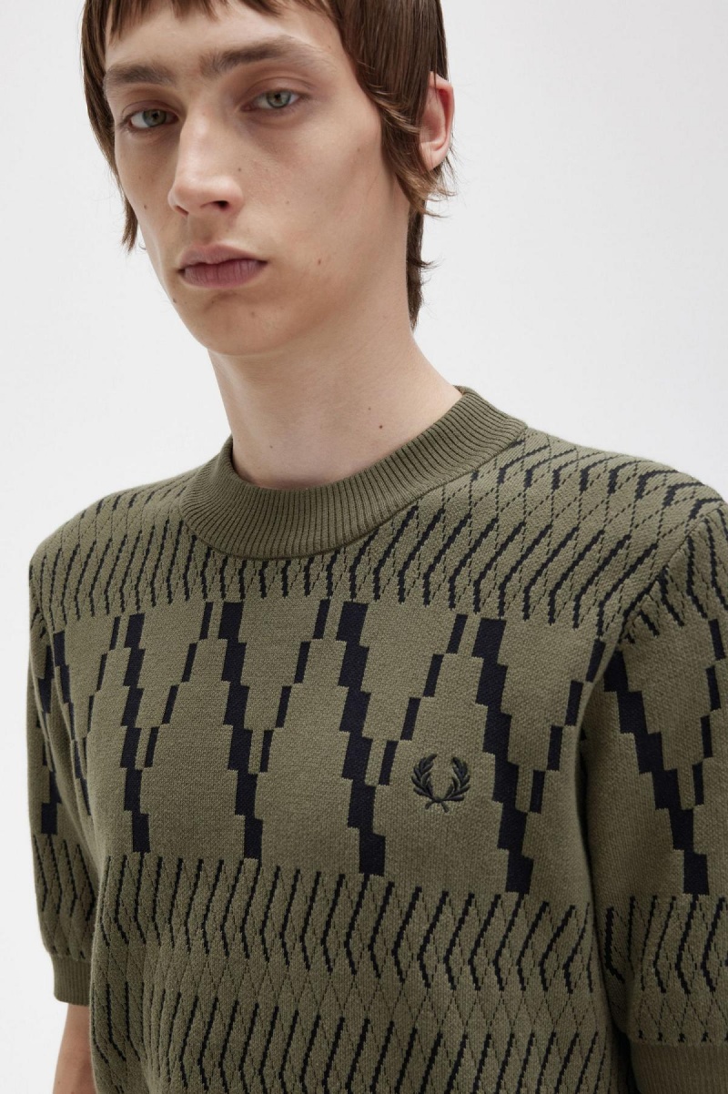 Fred Perry Argyle Panel Gestrickt T-Shirt Strickwaren Herren Grün | CHDYB36317