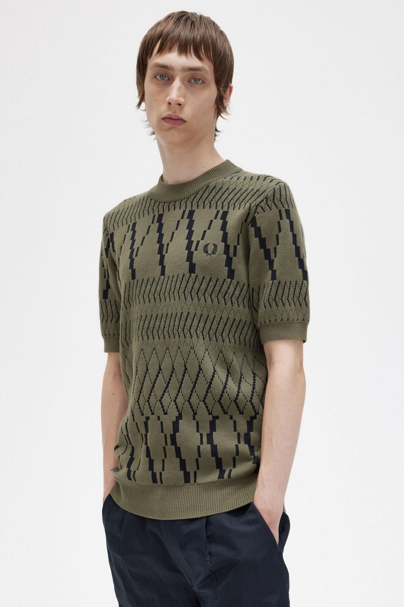 Fred Perry Argyle Panel Gestrickt T-Shirt Strickwaren Herren Grün | CHDYB36317