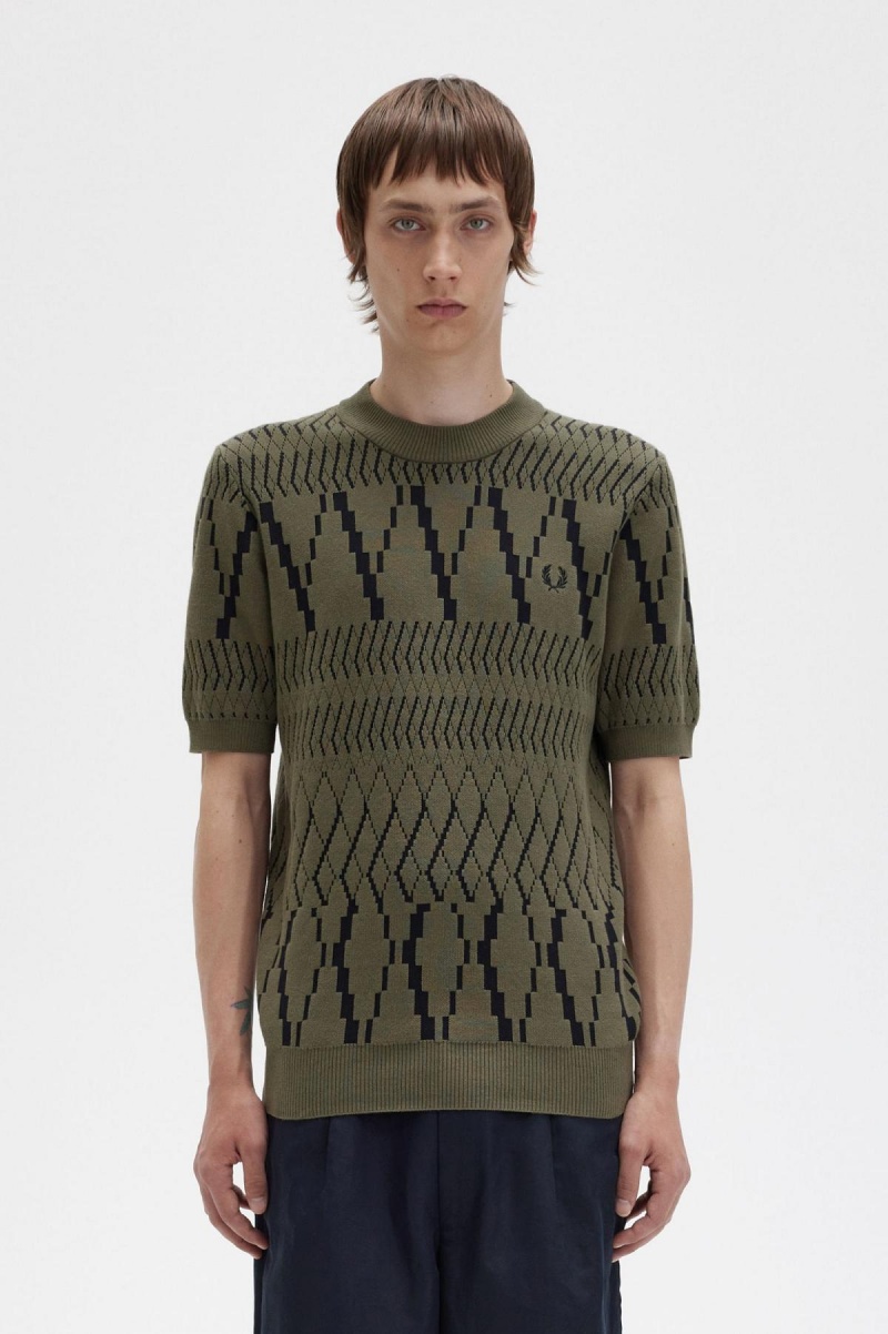 Fred Perry Argyle Panel Gestrickt T-Shirt Strickwaren Herren Grün | CHDYB36317