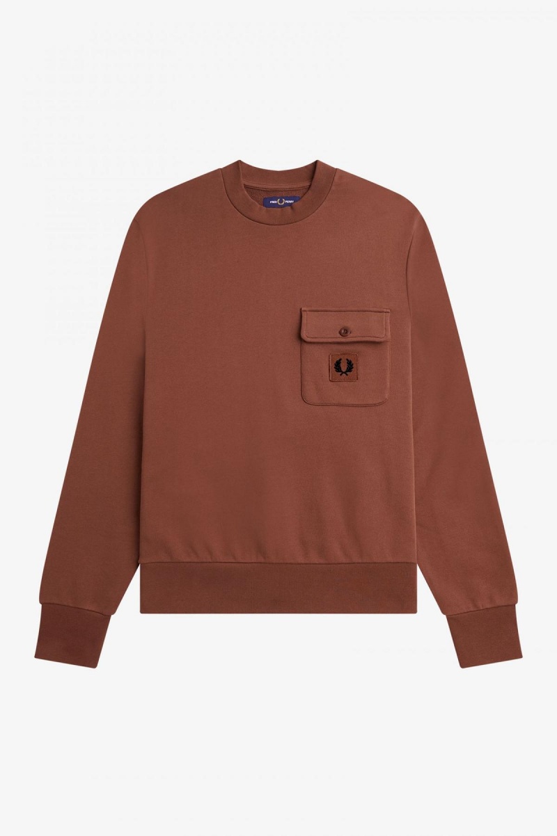 Fred Perry Badge Detail Crew Neck Sweatshirts Herren Braun | LCHTR58300