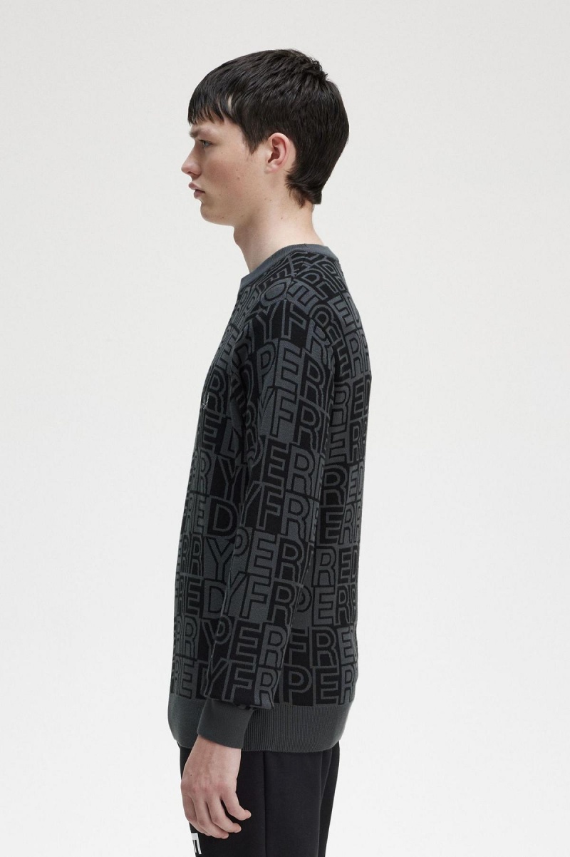 Fred Perry Block Graphic Jumper Strickwaren Herren Gunmetal | FCHUI93597