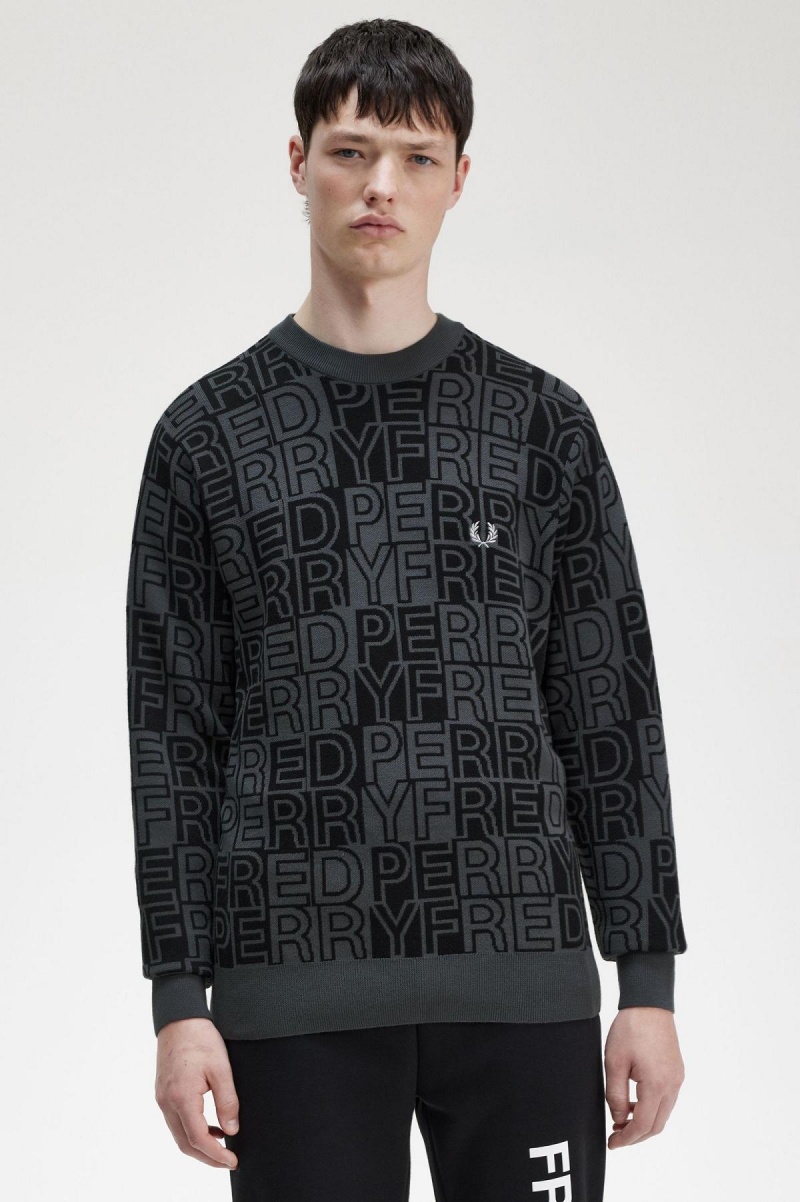 Fred Perry Block Graphic Jumper Strickwaren Herren Gunmetal | FCHUI93597