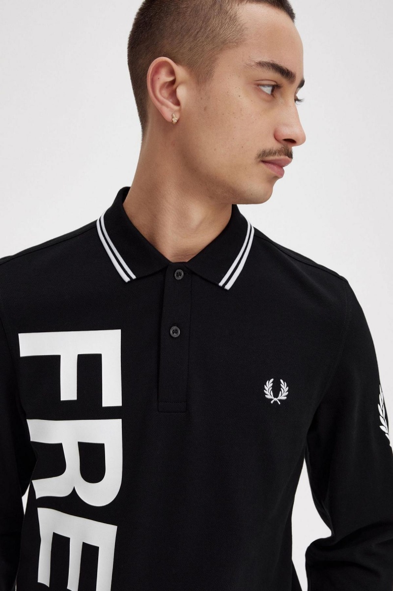 Fred Perry Bold Graphic Long Sleeve Fred Perry Shirt Polo Shirts Herren Schwarz | QCHUV74722