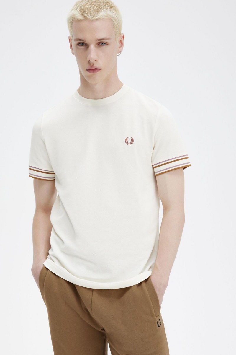 Fred Perry Bold Tipped Piqué T-shirts Herren Ecru | GCHEC82638