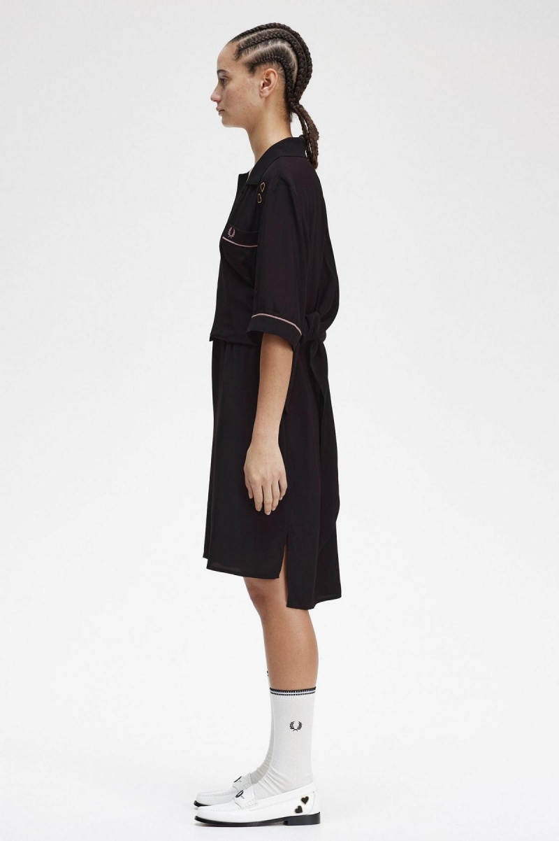 Fred Perry Bowling Shirt Kleid Damen Schwarz | CHCVG56730