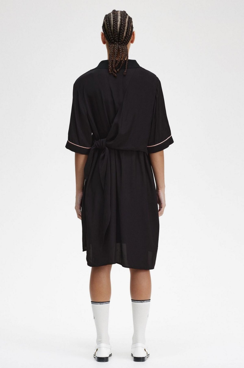 Fred Perry Bowling Shirt Kleid Damen Schwarz | CHCVG56730