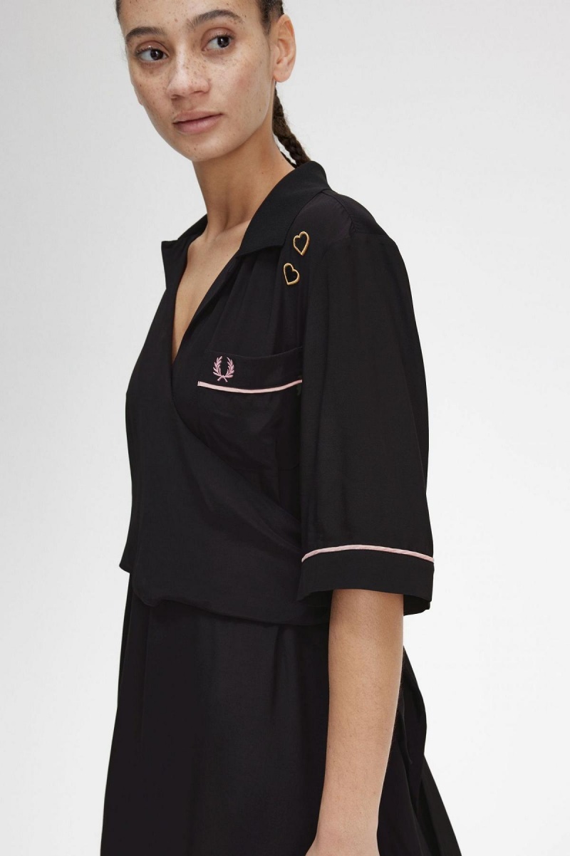 Fred Perry Bowling Shirt Kleid Damen Schwarz | CHCVG56730