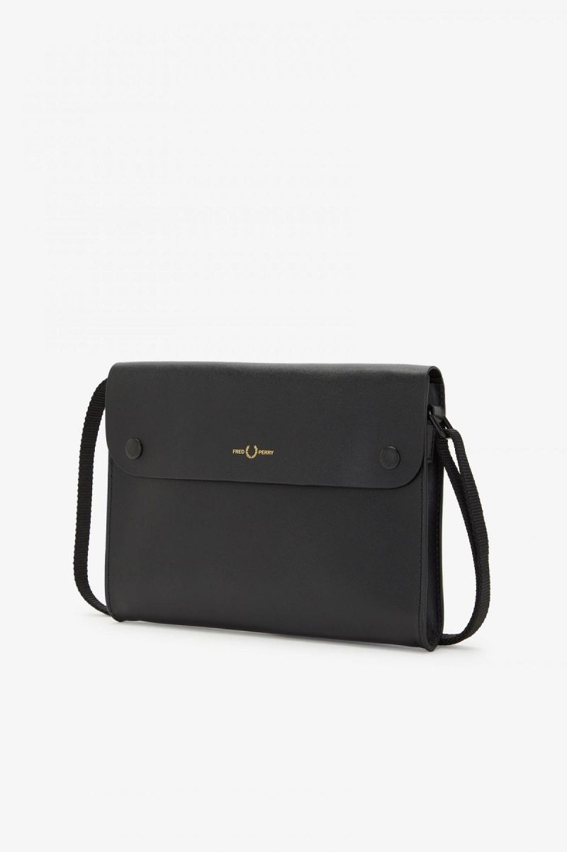 Fred Perry Burnished Leder Sacoche Tasche Accessories Schwarz | CHXBR91210
