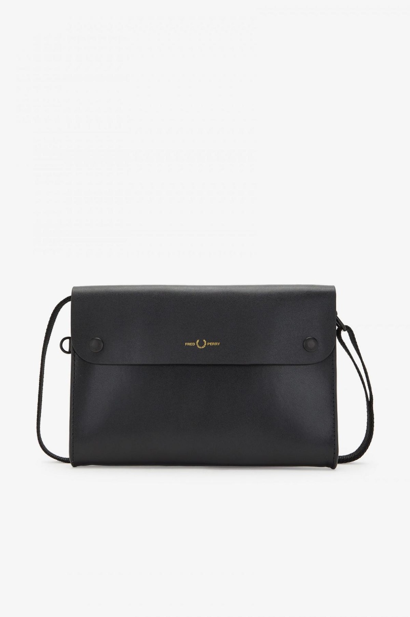 Fred Perry Burnished Leder Sacoche Tasche Accessories Schwarz | CHXBR91210