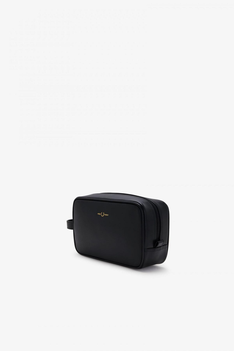 Fred Perry Burnished Leder Washbag Tasche Accessories Schwarz | MCHHR69541