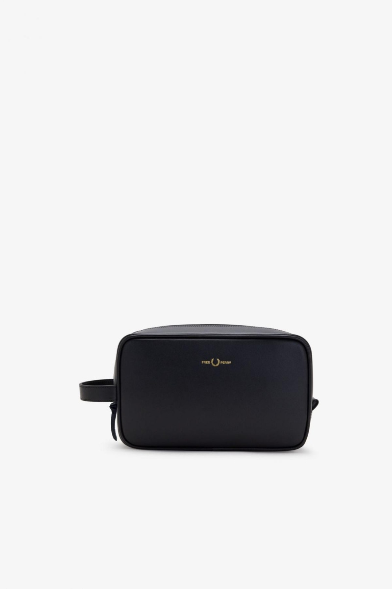 Fred Perry Burnished Leder Washbag Tasche Accessories Schwarz | MCHHR69541