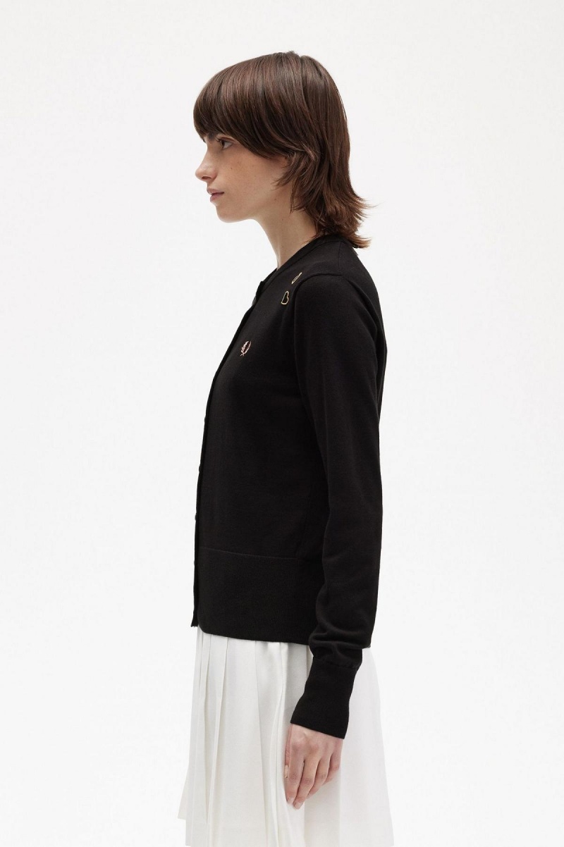 Fred Perry Button-Though Cardigan Strickwaren Damen Schwarz | XCHGW49659