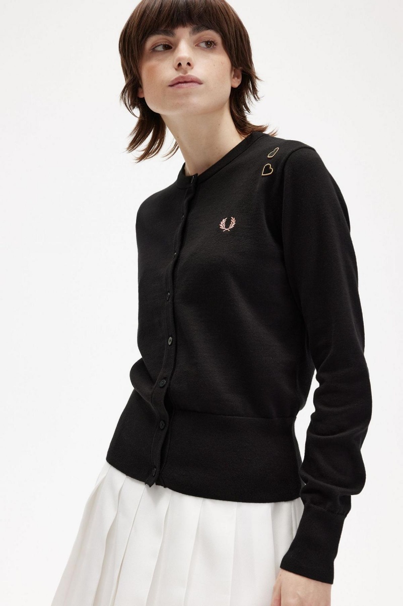 Fred Perry Button-Though Cardigan Strickwaren Damen Schwarz | XCHGW49659