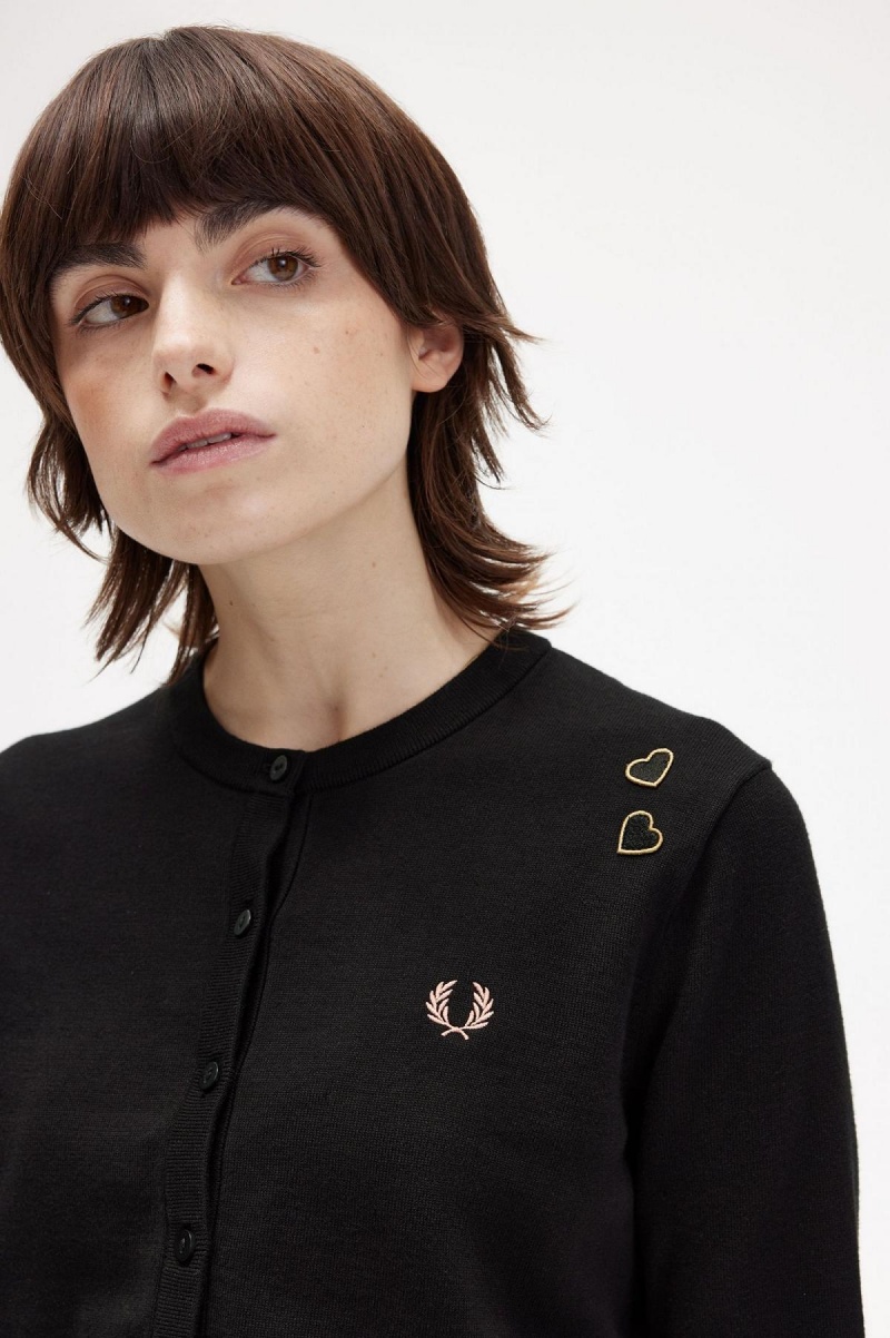 Fred Perry Button-Though Cardigan Strickwaren Damen Schwarz | XCHGW49659