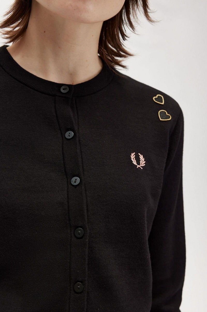 Fred Perry Button-Though Cardigan Strickwaren Damen Schwarz | XCHGW49659