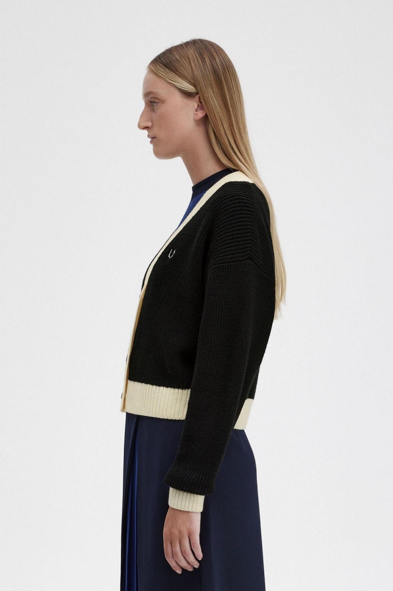Fred Perry Button-Through Cardigan Strickwaren Damen Schwarz | UCHTG13265