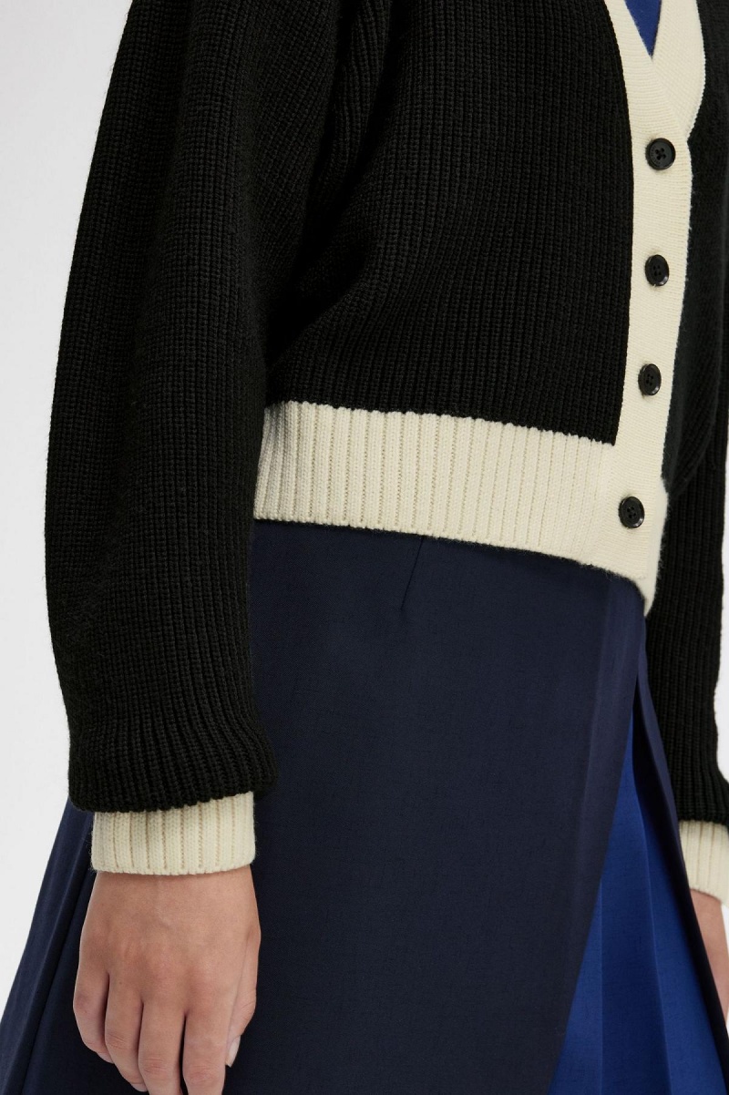 Fred Perry Button-Through Cardigan Strickwaren Damen Schwarz | UCHTG13265