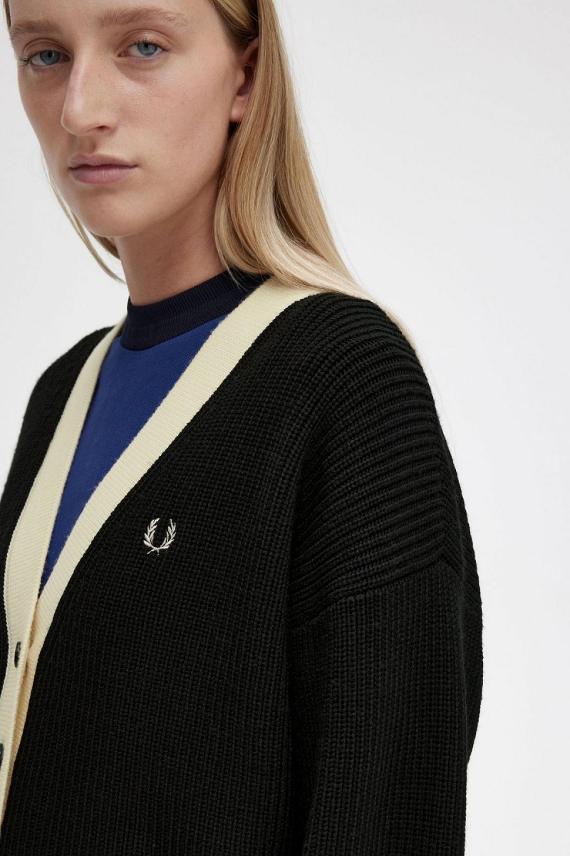 Fred Perry Button-Through Cardigan Strickwaren Damen Schwarz | UCHTG13265