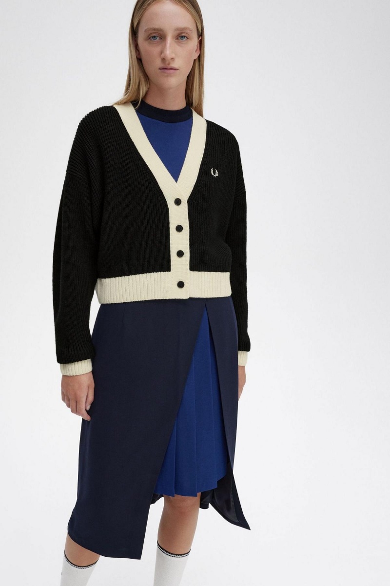 Fred Perry Button-Through Cardigan Strickwaren Damen Schwarz | UCHTG13265