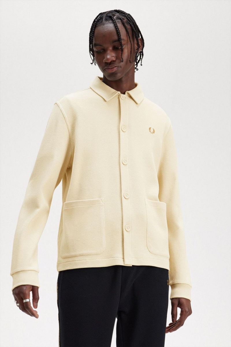 Fred Perry Button Through Long Sleeve Hemd Herren Oatmeal | LCHSX54413