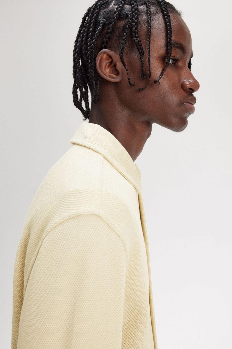 Fred Perry Button Through Long Sleeve Hemd Herren Oatmeal | LCHSX54413